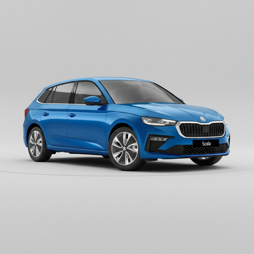 Blue škoda scala on a white background