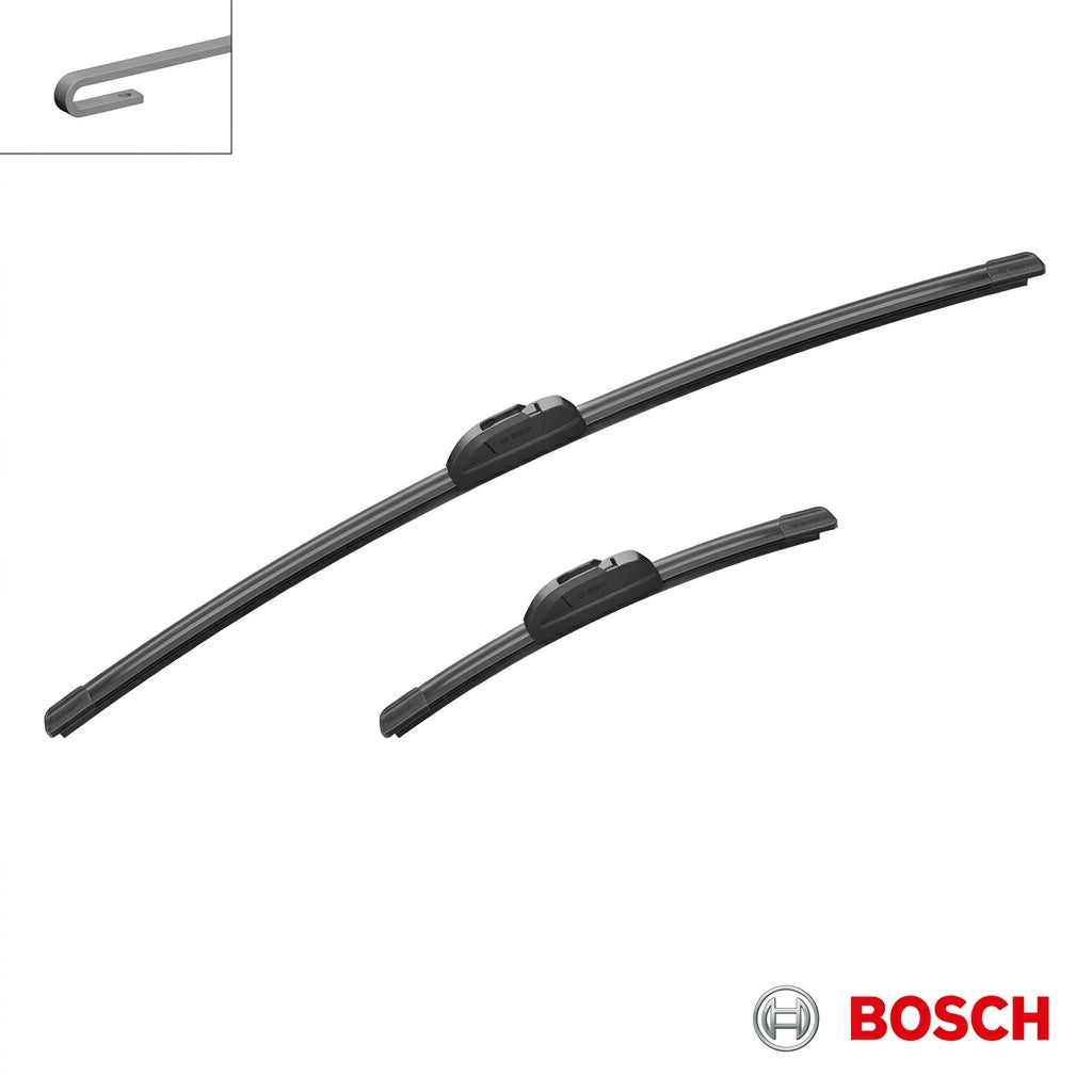 Set de două lamele Bosch Aerotwin Retrofit AR128S și ilustrație a brațului cu cârlig