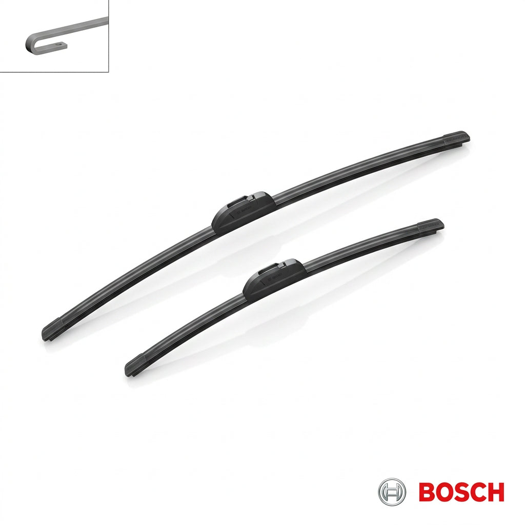 Set de două lamele Bosch Aerotwin Retrofit AR291S și ilustrație a brațului cu cârlig