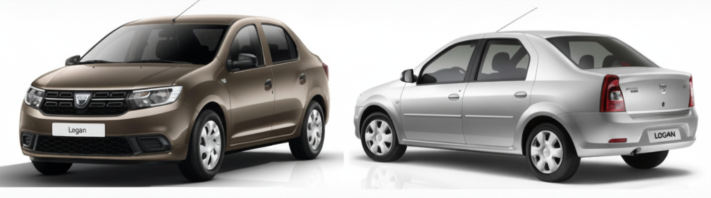 Two cars, one brown and one silver, on a light gray background