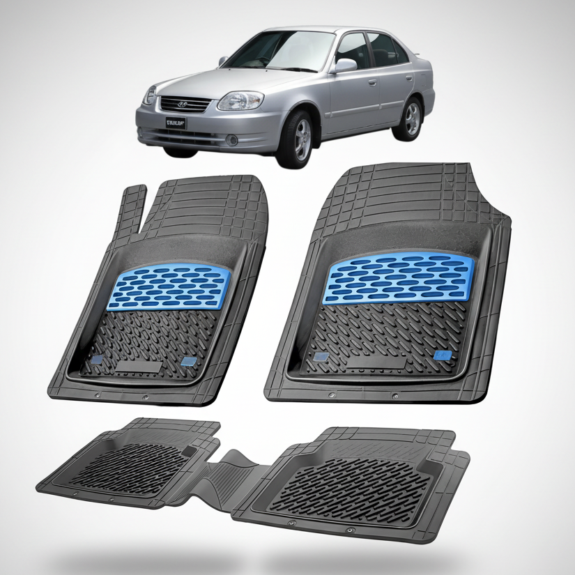 Set of car floor mats with a car in the background