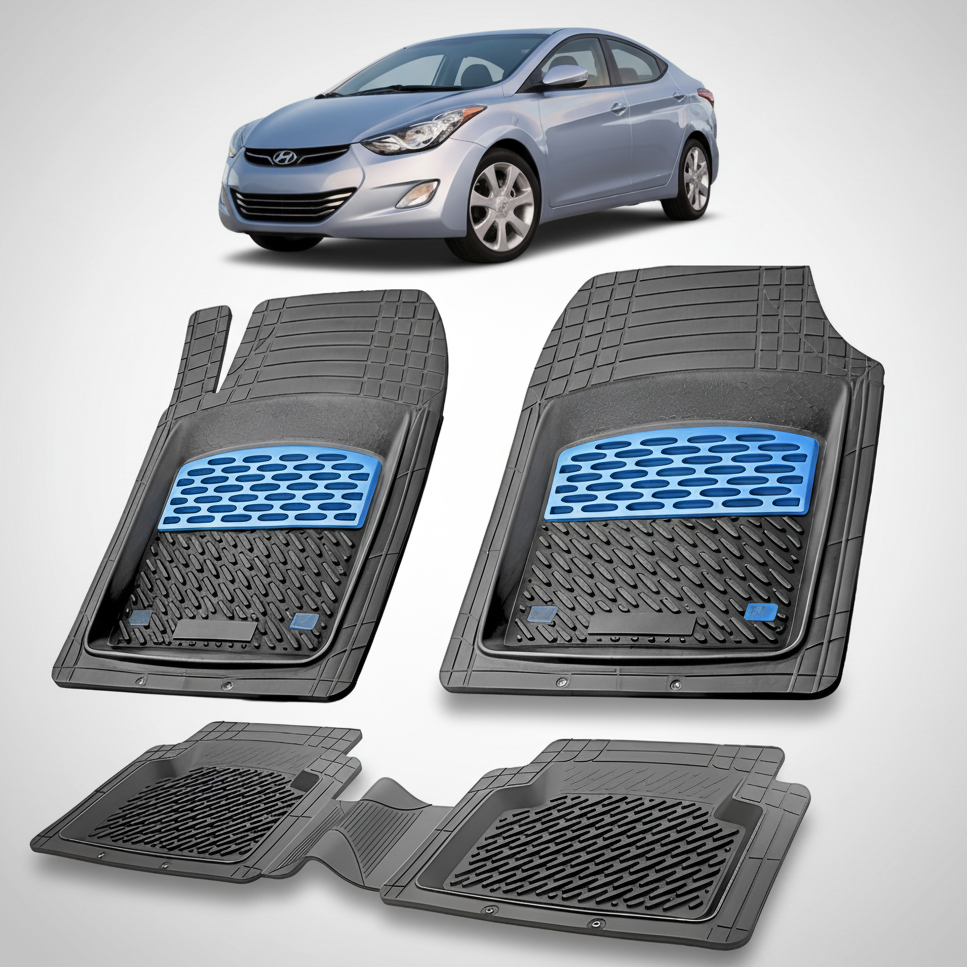 Set of car floor mats with a Hyundai Elantra in the background