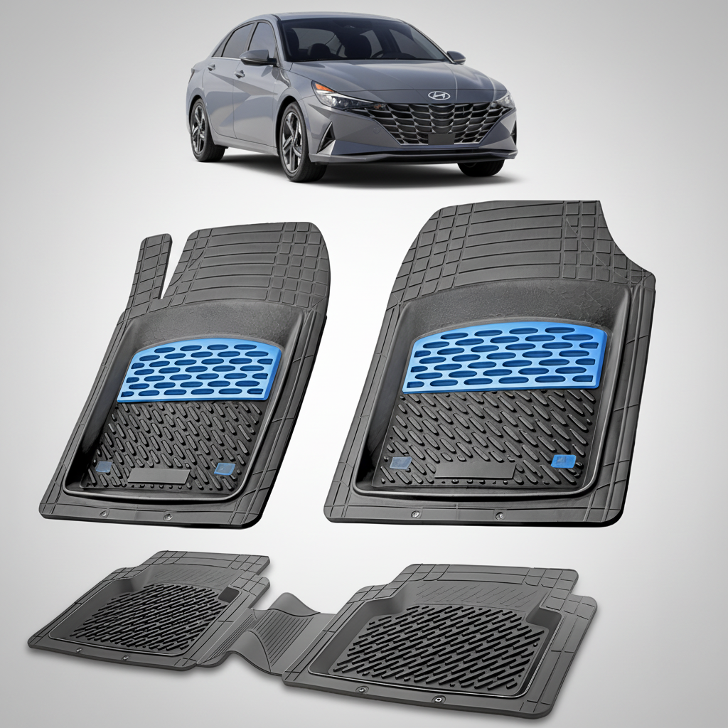 Set of car floor mats with a Hyundai car in the background