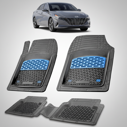 Set of car floor mats with a Hyundai car in the background