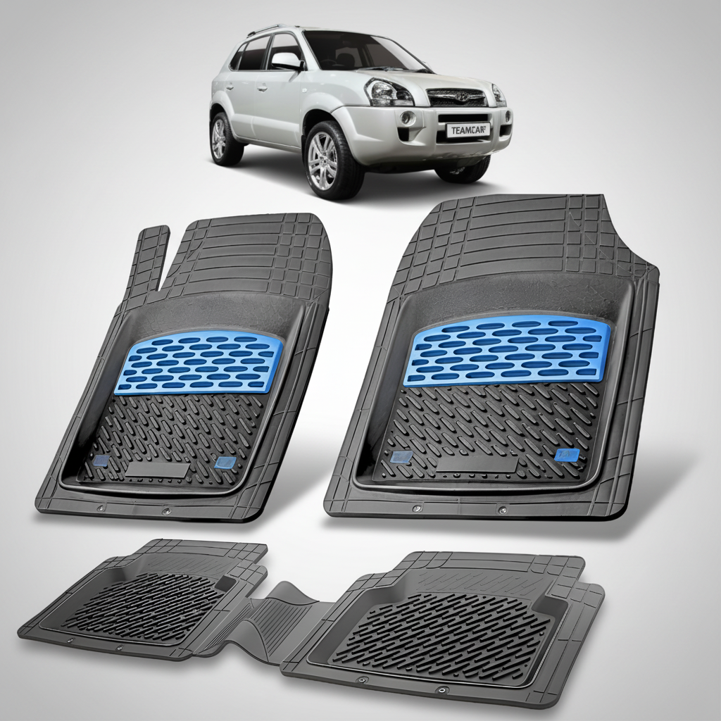 Set of car floor mats with a car in the background