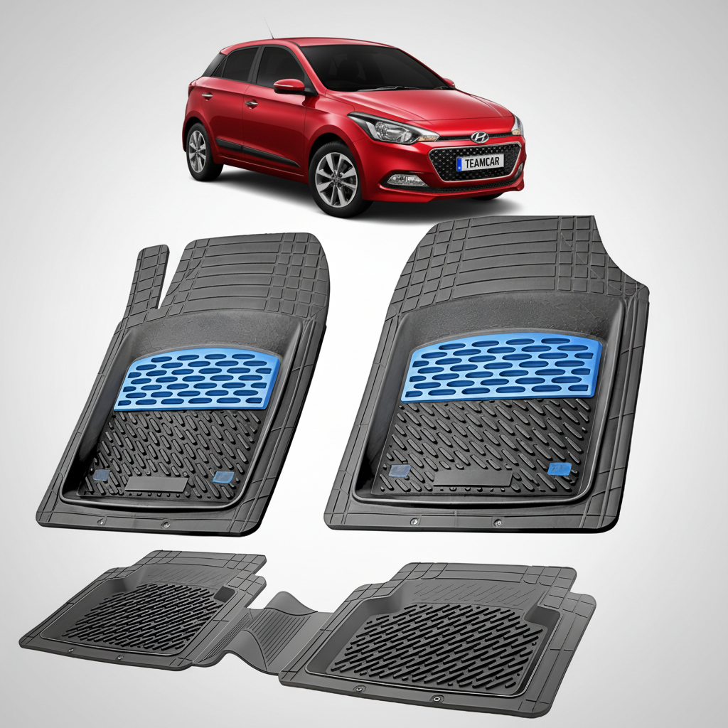 Set of car floor mats with a red car in the background
