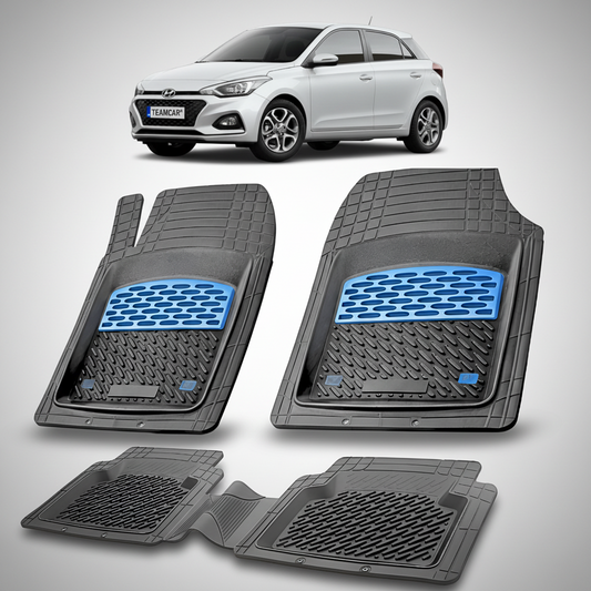 Set of car floor mats with a white car in the background
