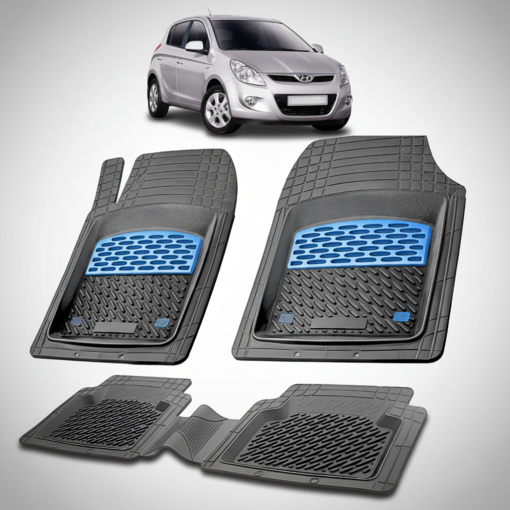 Set of car floor mats with a car in the background
