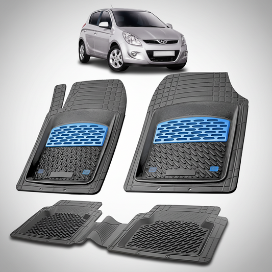 Set of car floor mats with a car in the background