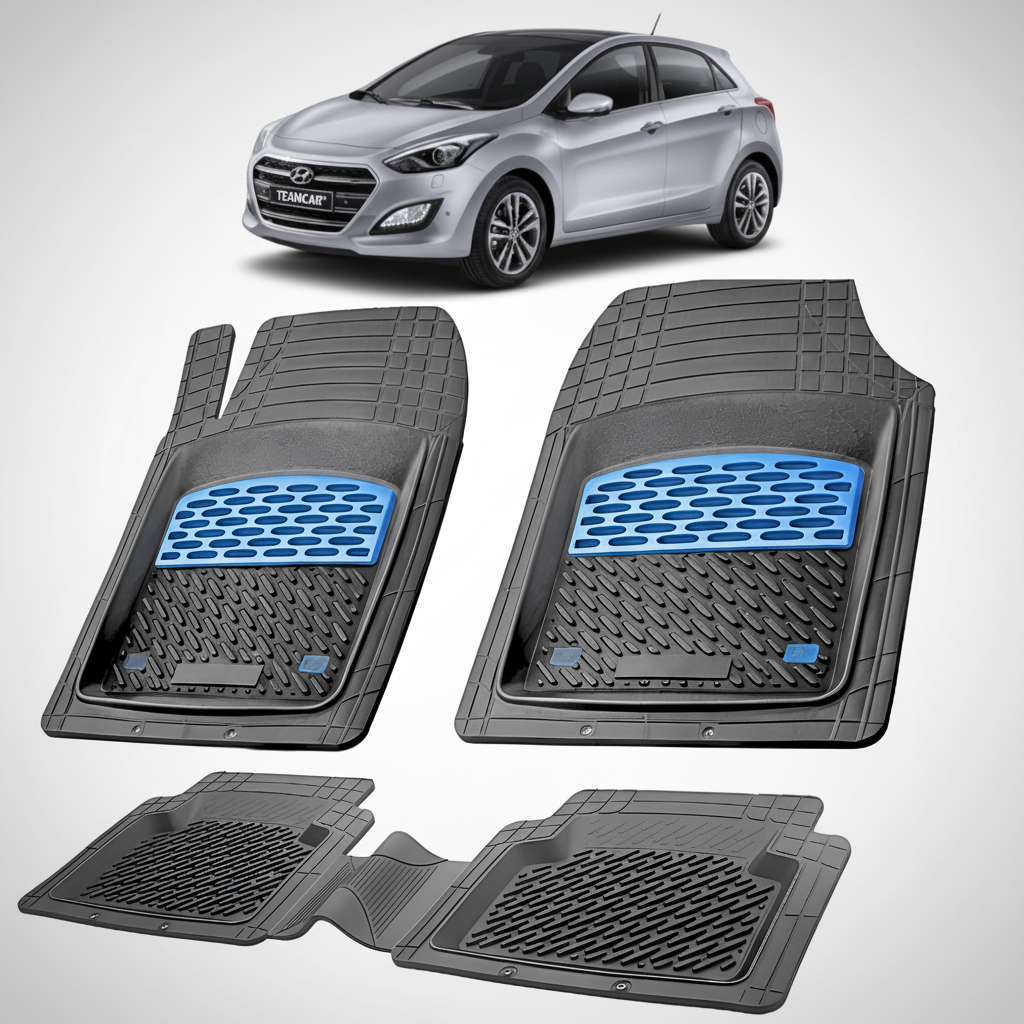 Set of car floor mats with a Hyundai car in the background