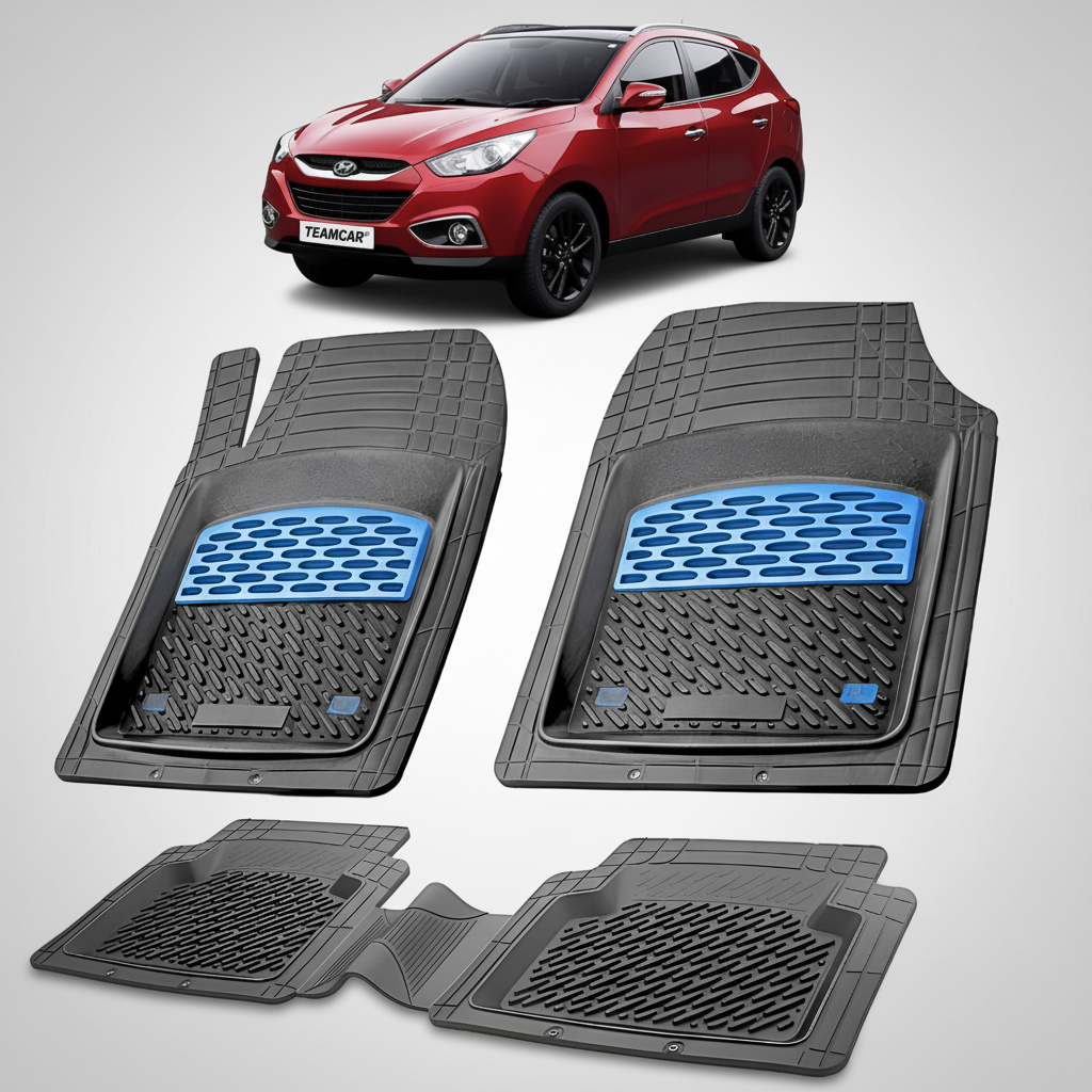Set of car floor mats with a red car in the background