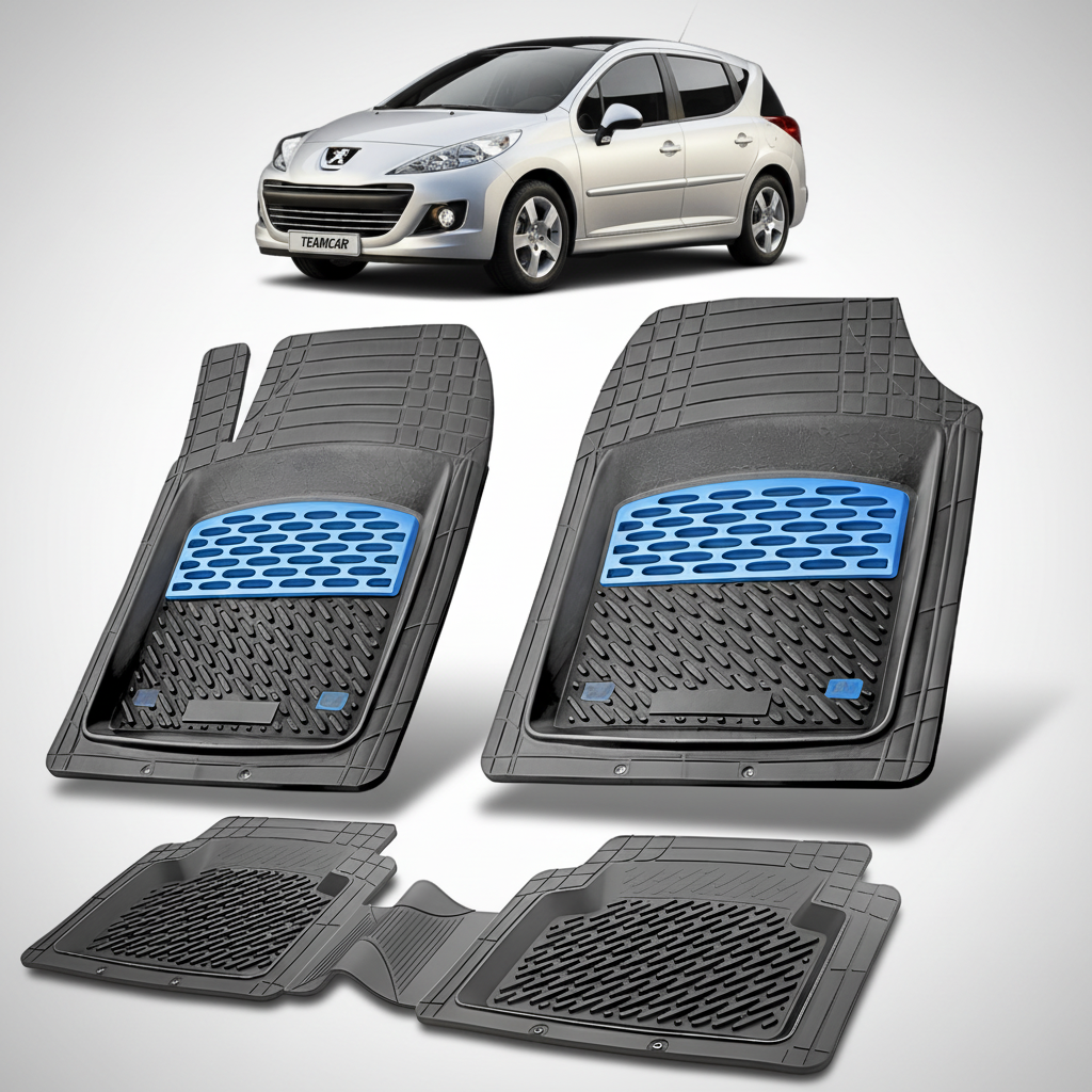 Set of car floor mats with a car in the background