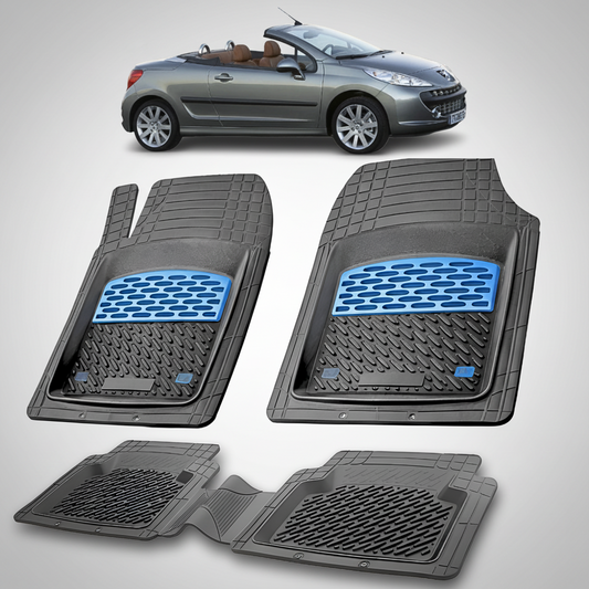 Set of car floor mats with a car in the background