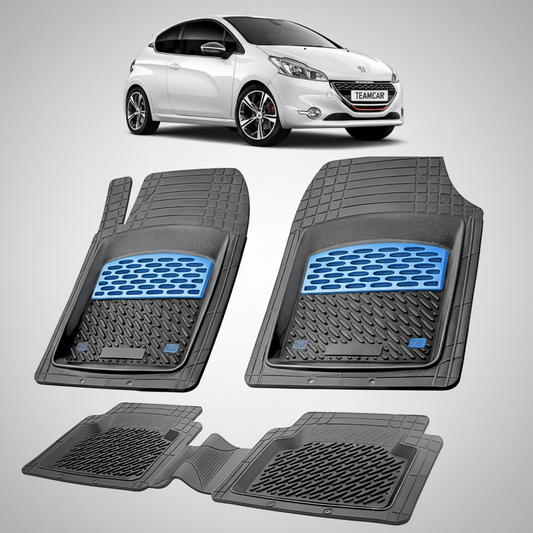 Set of car floor mats with a white car in the background