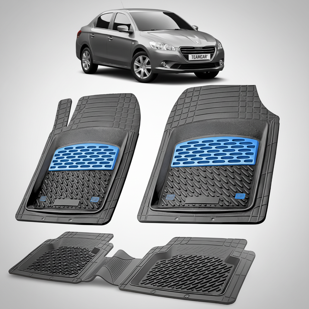 Set of car floor mats with a car in the background