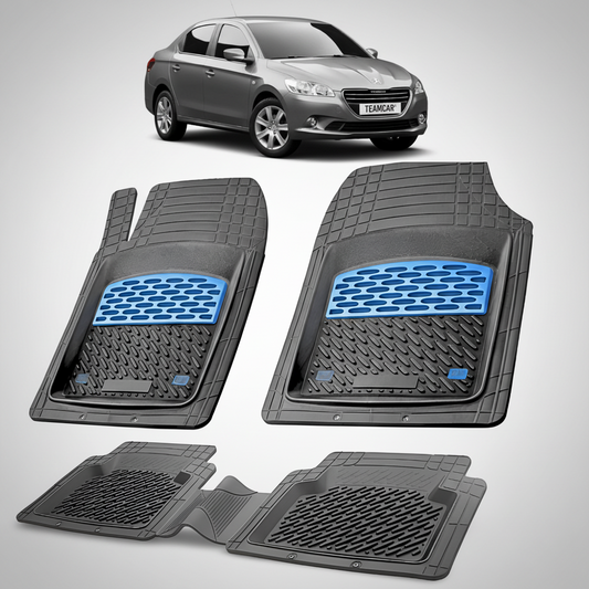 Set of car floor mats with a car in the background