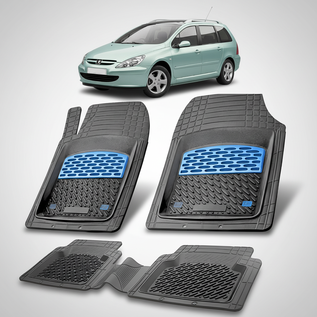 Set of car floor mats with a car in the background