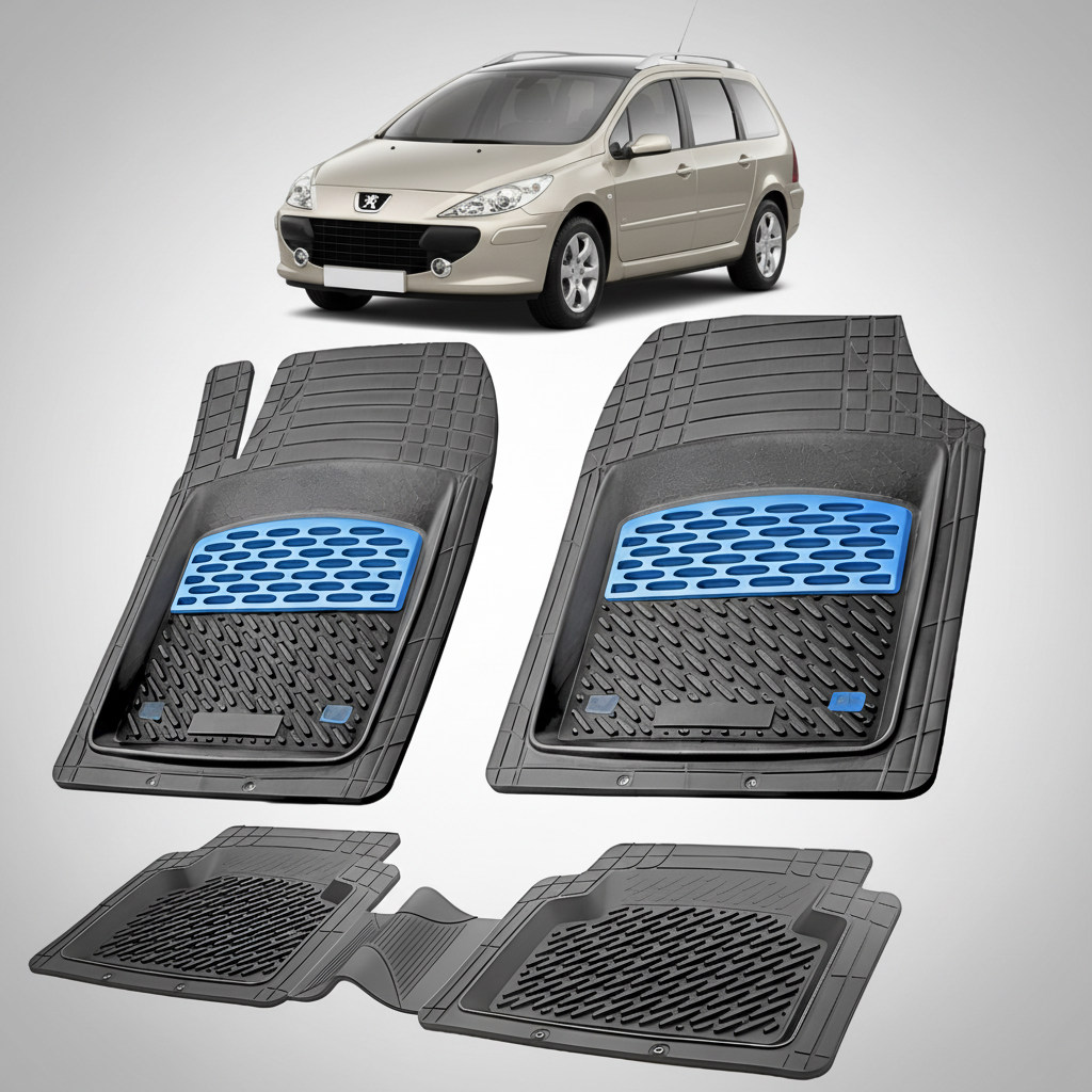 Set of car floor mats with a car in the background
