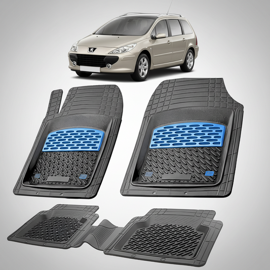 Set of car floor mats with a car in the background