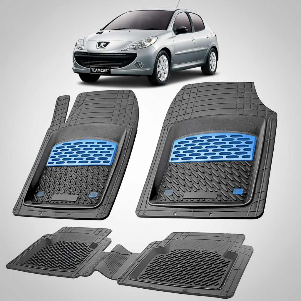 Set of car floor mats with a car in the background