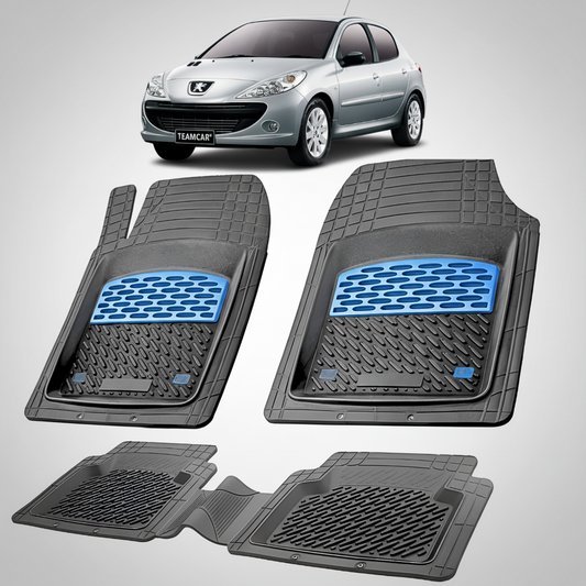 Set of car floor mats with a car in the background