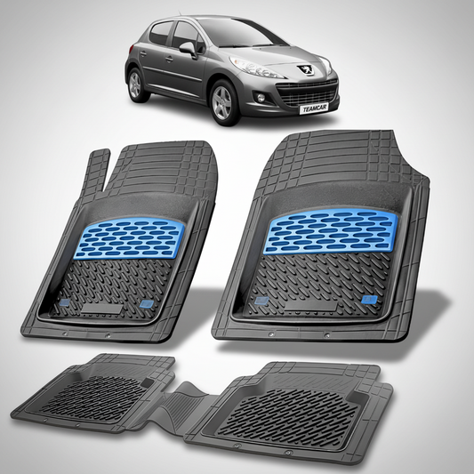 Set of car floor mats with a car in the background