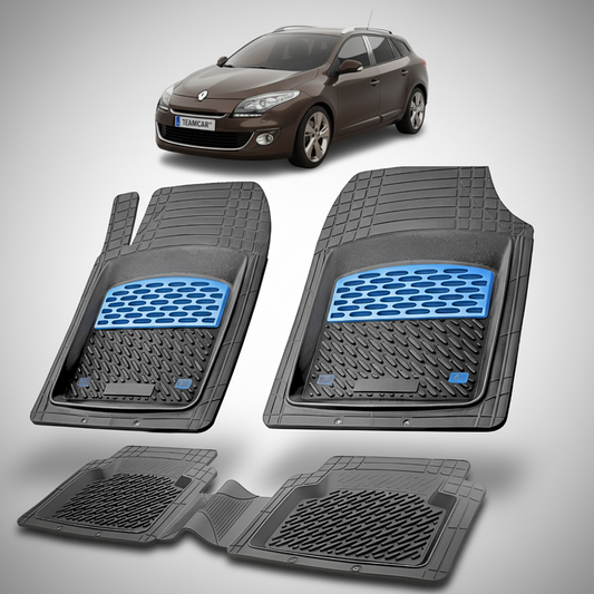 Set of car floor mats with a car in the background