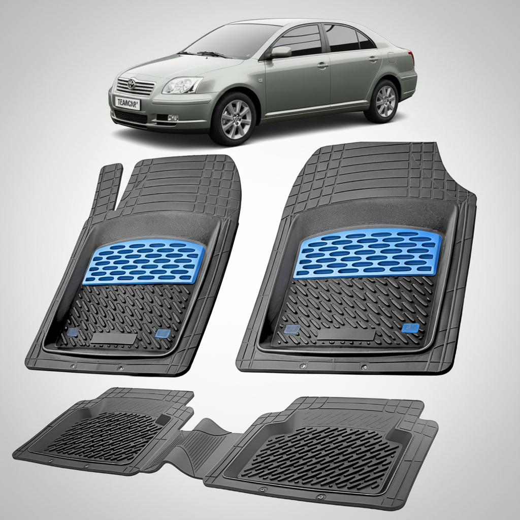Set of car floor mats with a car in the background
