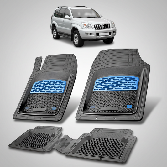 Set of car floor mats with a Toyota Prado in the background