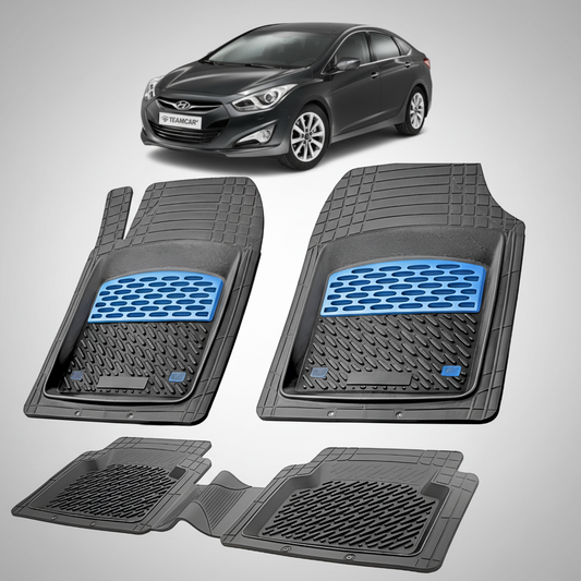 Set of car floor mats with a Hyundai car in the background