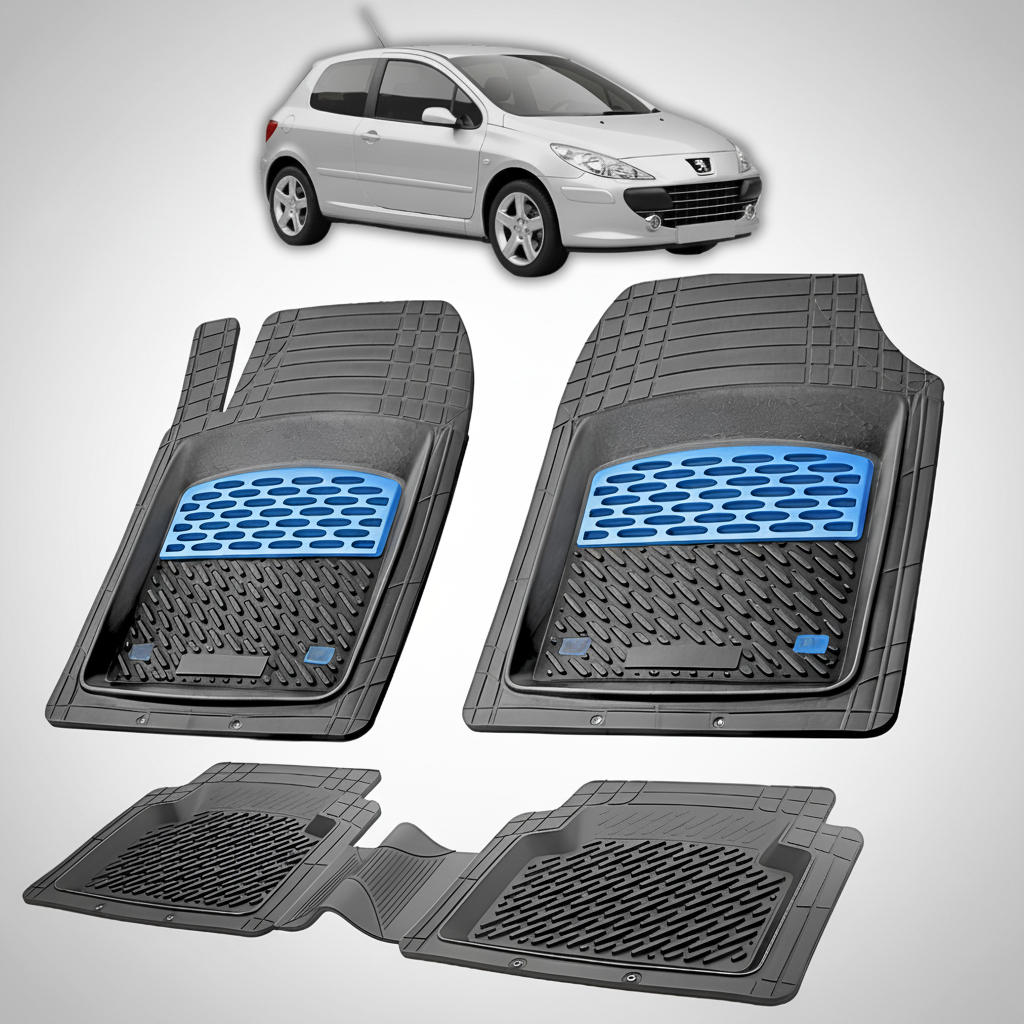 Set of car floor mats with a car in the background