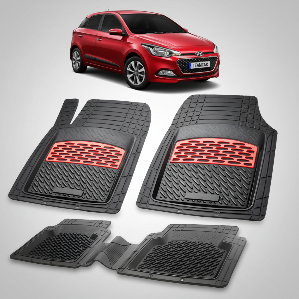 Set of car floor mats with a red car in the background