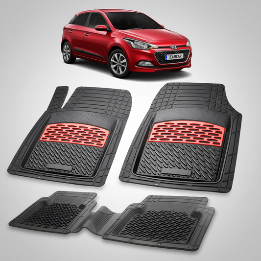 Set of car floor mats with a red car in the background