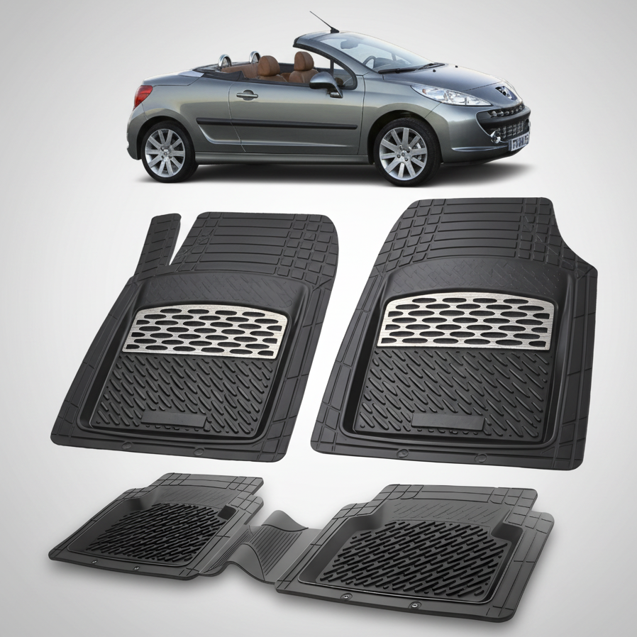 Set of car floor mats with a car in the background