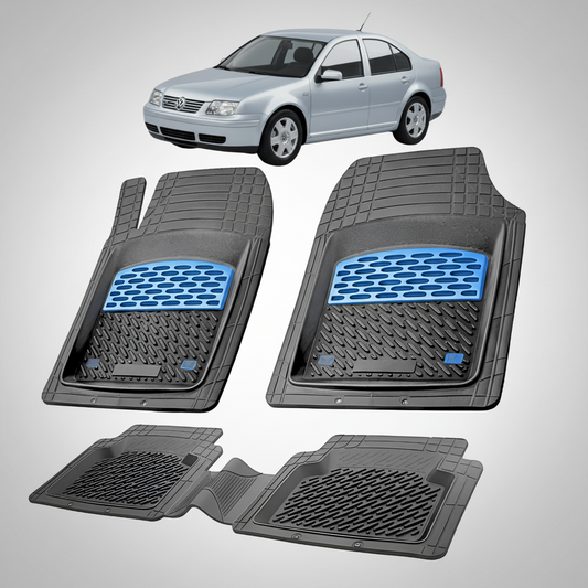 Set of car floor mats with a car in the background