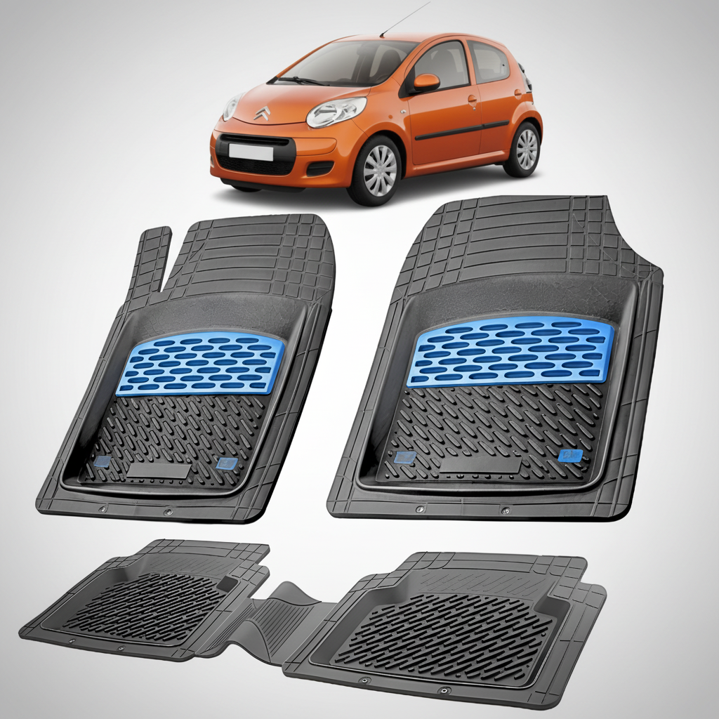 Set of car floor mats with a small image of an orange car at the top.