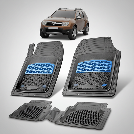 Set of car floor mats with a vehicle in the background