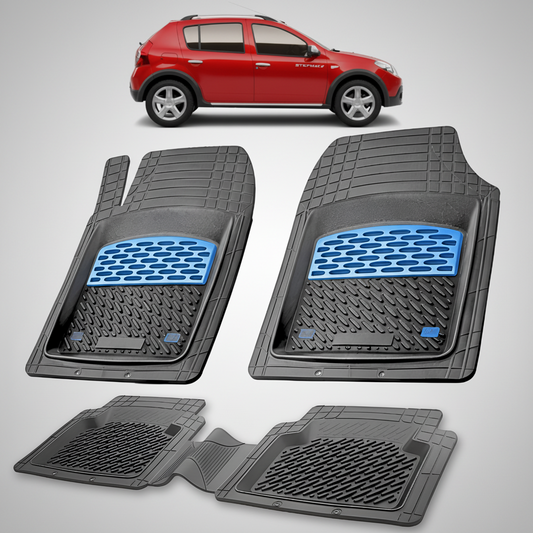 Set of car floor mats with a red car in the background