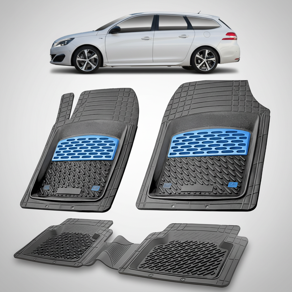 Set of car floor mats with a car in the background
