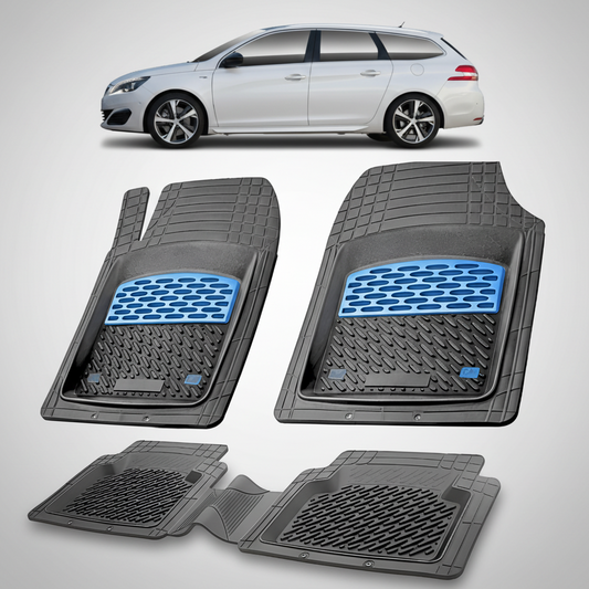 Set of car floor mats with a car in the background