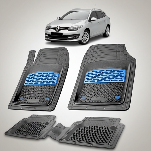 Set of car floor mats with a car in the background