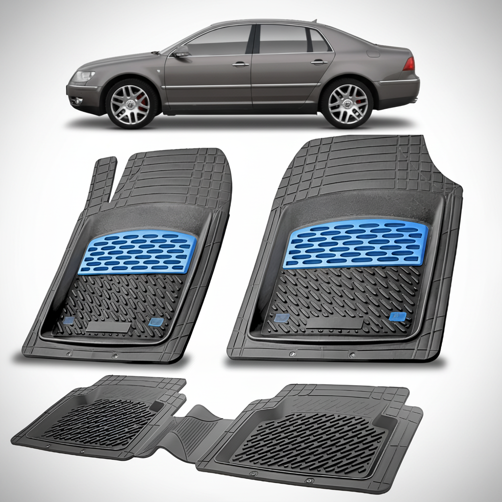 Set of car floor mats with a car in the background