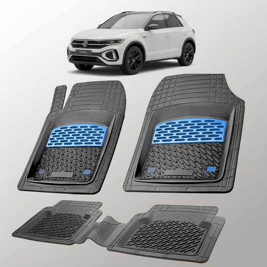 Set of car floor mats with a white SUV in the background