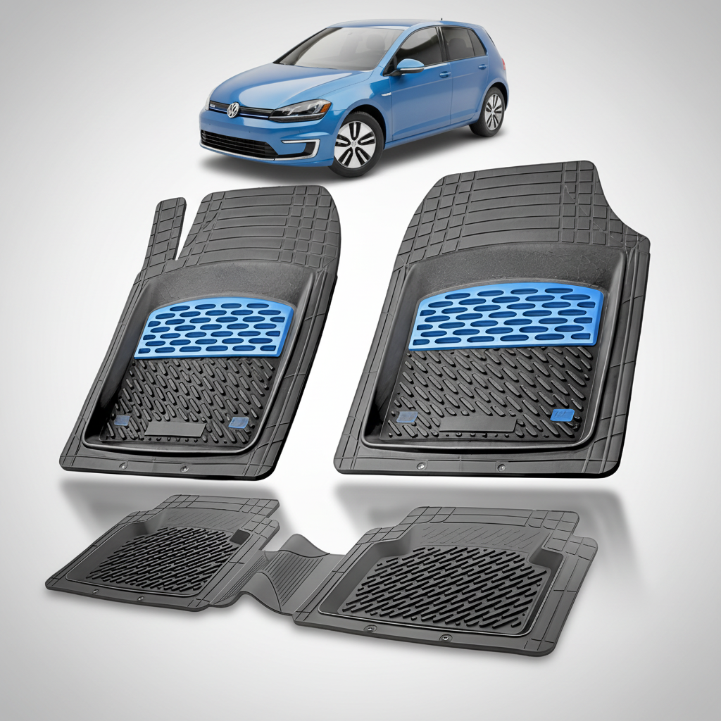 Set of car floor mats with a blue car in the corner