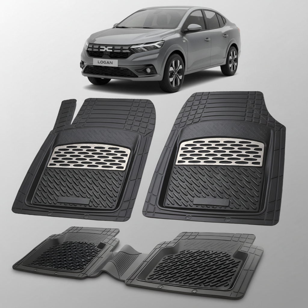 Set of car floor mats with a car in the background