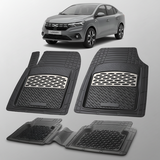 Set of car floor mats with a car in the background
