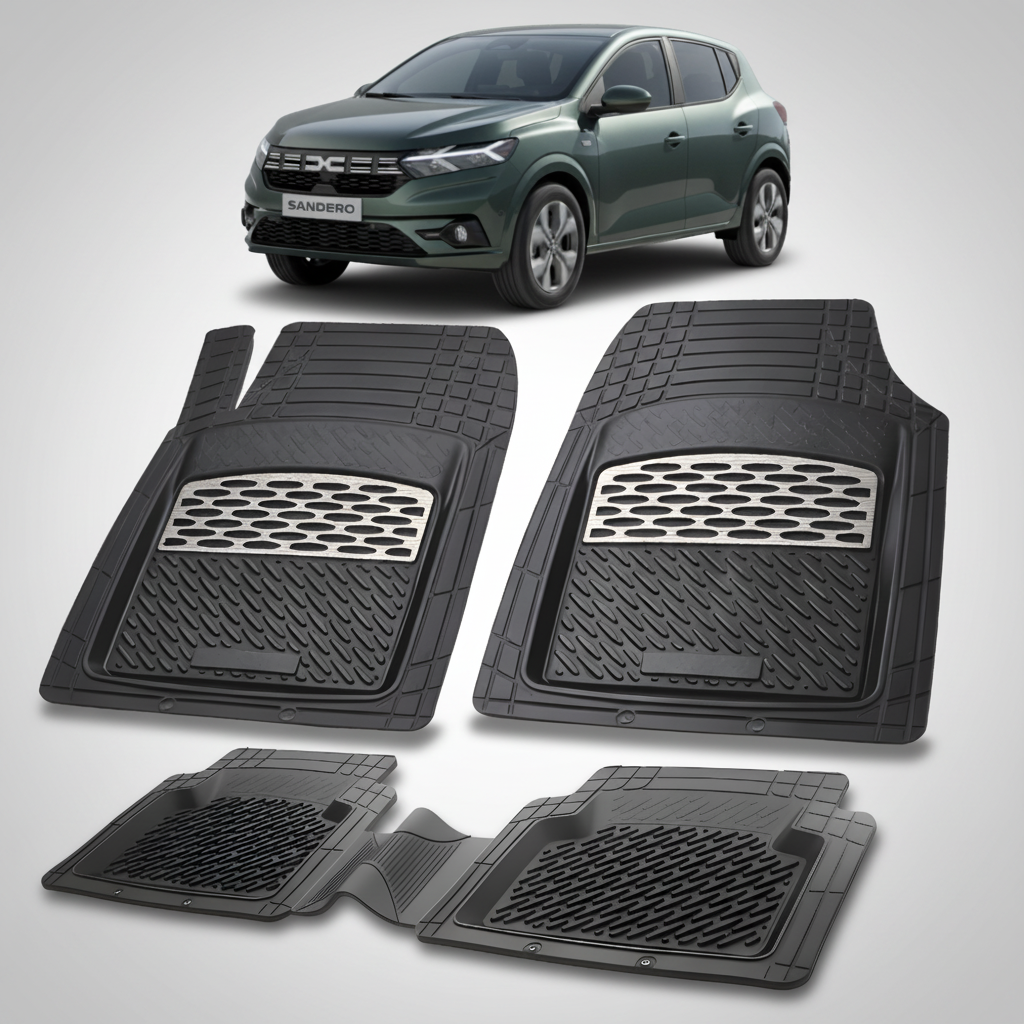 Set of car floor mats with a car in the background