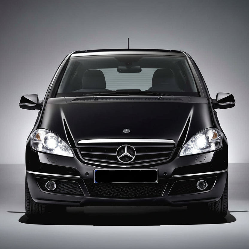 Black Mercedes-Benz car on a gray background