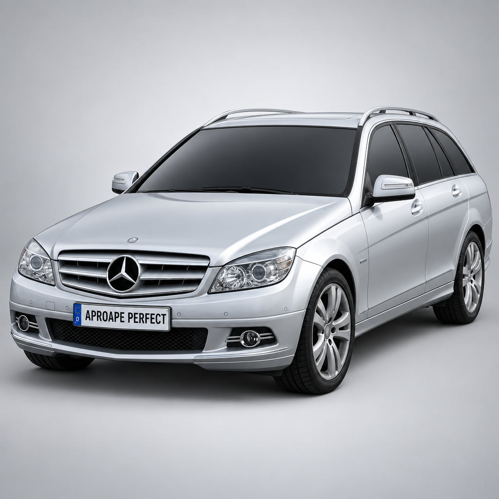 Mercedes-Benz C-Class T-Model S204 argintiu cu fundal gri.