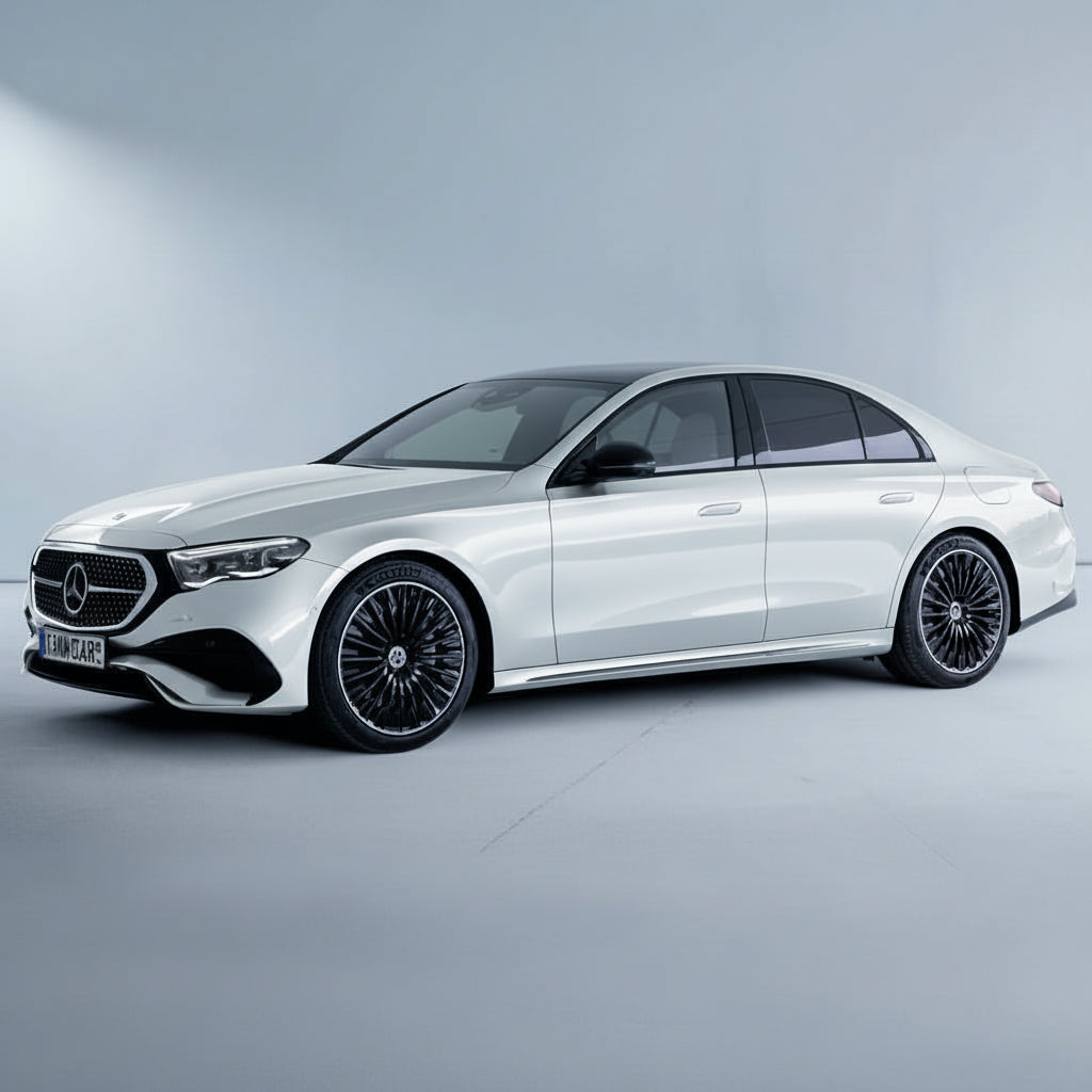 White Mercedes-Benz car on a gray background